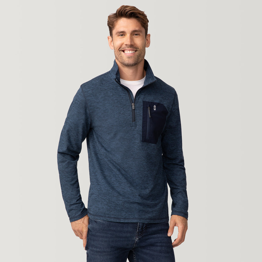 Men's Sueded Spacedye Quarter Zip Long Sleeve Shirt