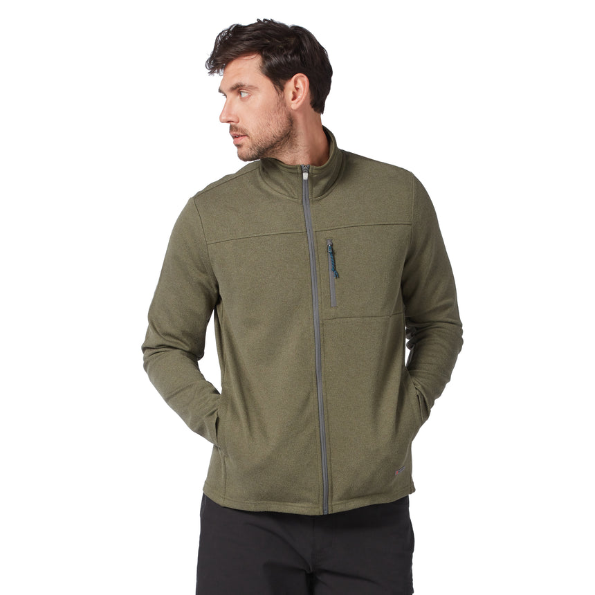 Kalamata Men’s FreeCycle® Double Knit Full Zip Fleece Jacket in an olive green pique double knit with a chest pocket and side pockets.