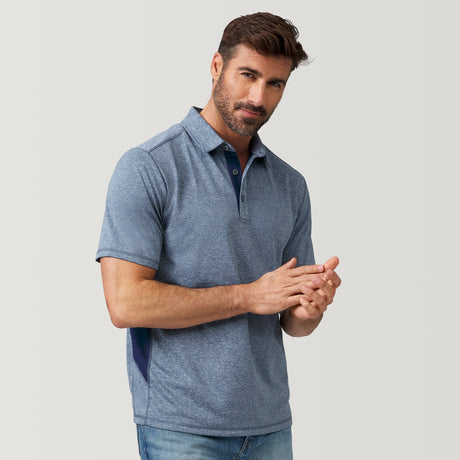 [Justin is 6'1" and wearing a size M] Men's Micro Mesh Short Sleeve Polo Shirt - M - Navy #color_navy