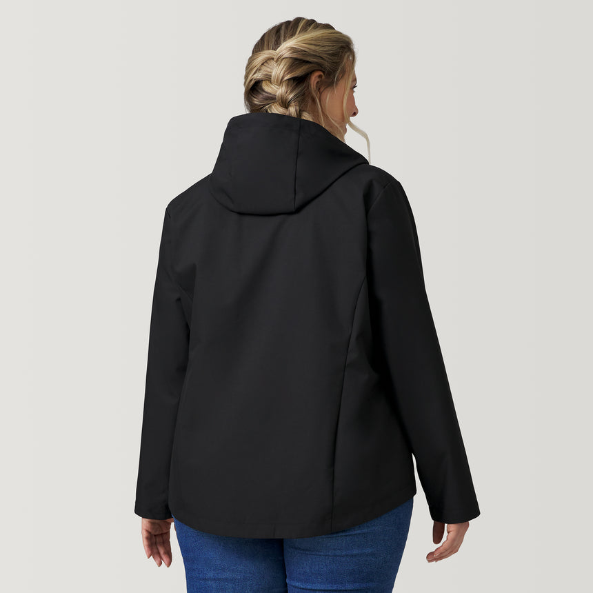 [Angela is 5’10” wearing a size 1X] Women's Plus Size X2O Packable Rain Jacket - Black - 1X #color_black