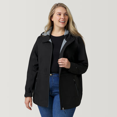 [Angela is 5'10" and wearing a size 1X.] Women's Plus Size X2O Anorak Rain Jacket - 1X - Black #color_black