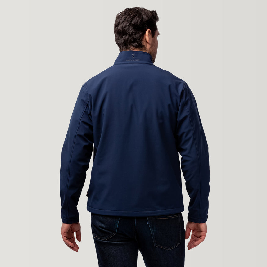 [Model is wearing a size Medium]Men's Artisan Flex Super Softshell® Jacket - Dark Navy #color_dark-navy