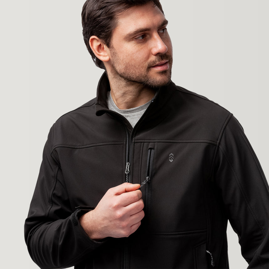 [Model is wearing a size Medium]Men's Artisan Flex Super Softshell® Jacket - Black #color_black