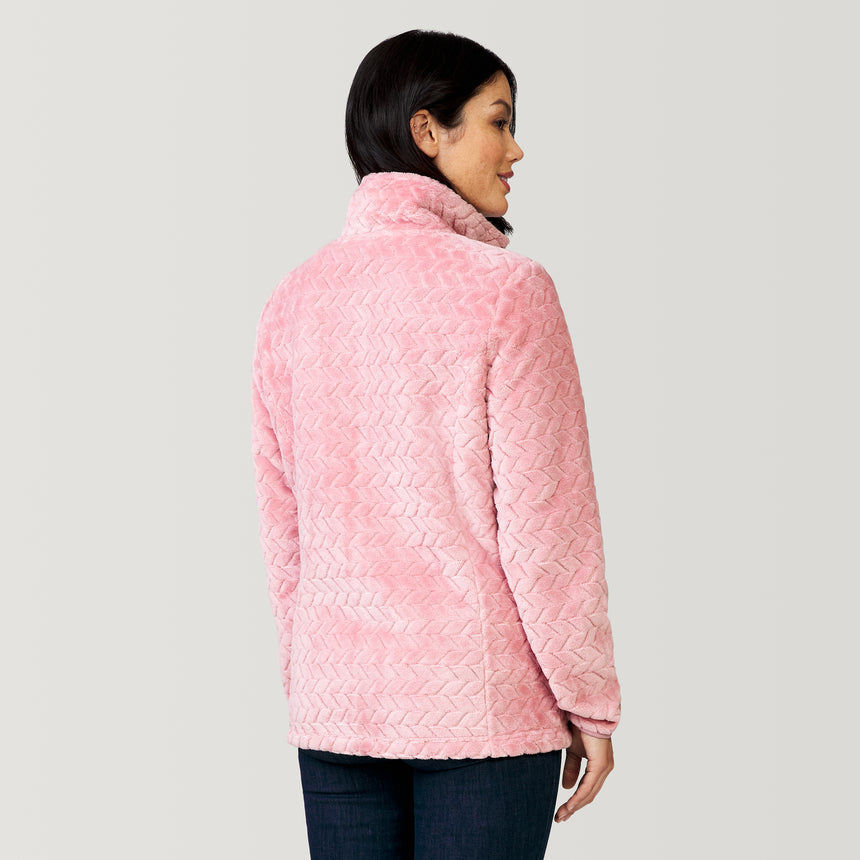 [Megan is 5’6” wearing a size Small.] Women's Cable Braided Butter Pile® Jacket - Cameo Pink - S #color_cameo-pink