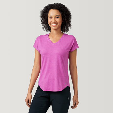 [Victoria is 5’11” wearing a size Small.]  Free Country Women's Microtech Chill B Cool Tee - Magenta - S #color_magenta