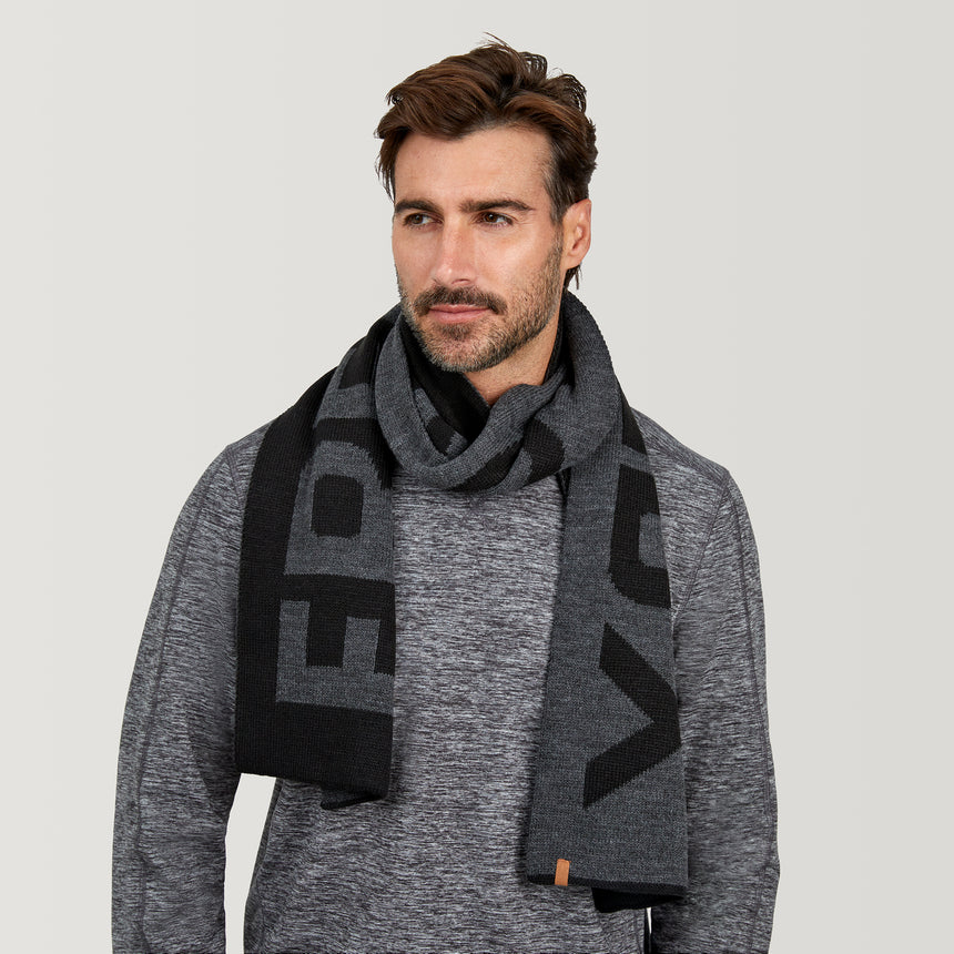 Men's Intarsia Logo Scarf - Black & Grey #color_black-grey