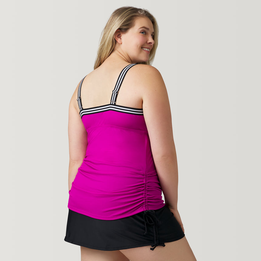 [Angela is 5'10" and wearing a size 1X.] Women's Plus Size Track Stripe Tankini - 1X - Magenta #color_magenta