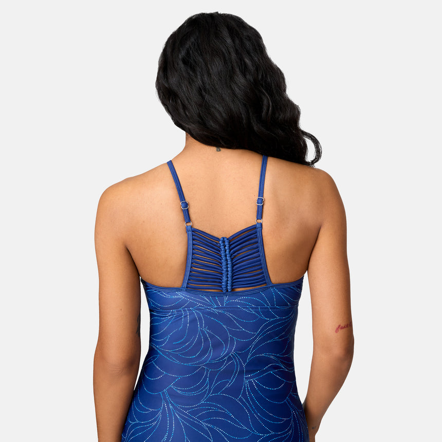 Women's Tidal Swirl High Neck Macrame Back Tankini Top