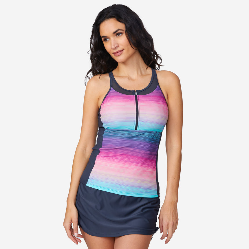 Women's Mirage Mesh Zip-Up Tankini Top