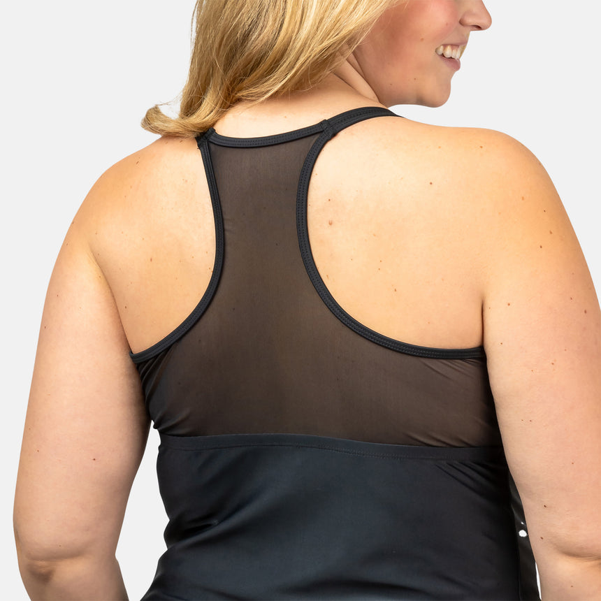 Women's Plus Size Crochet Wave Mesh Zip-Up Tankini Top