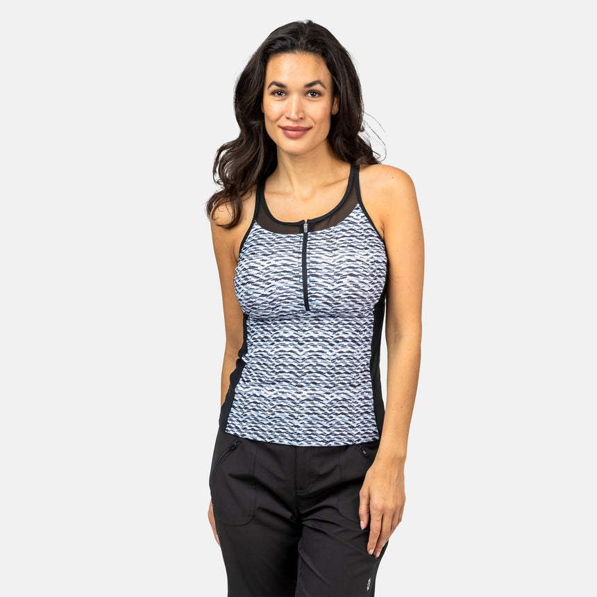 Women's Crochet Wave Mesh Zip-Up Tankini Top