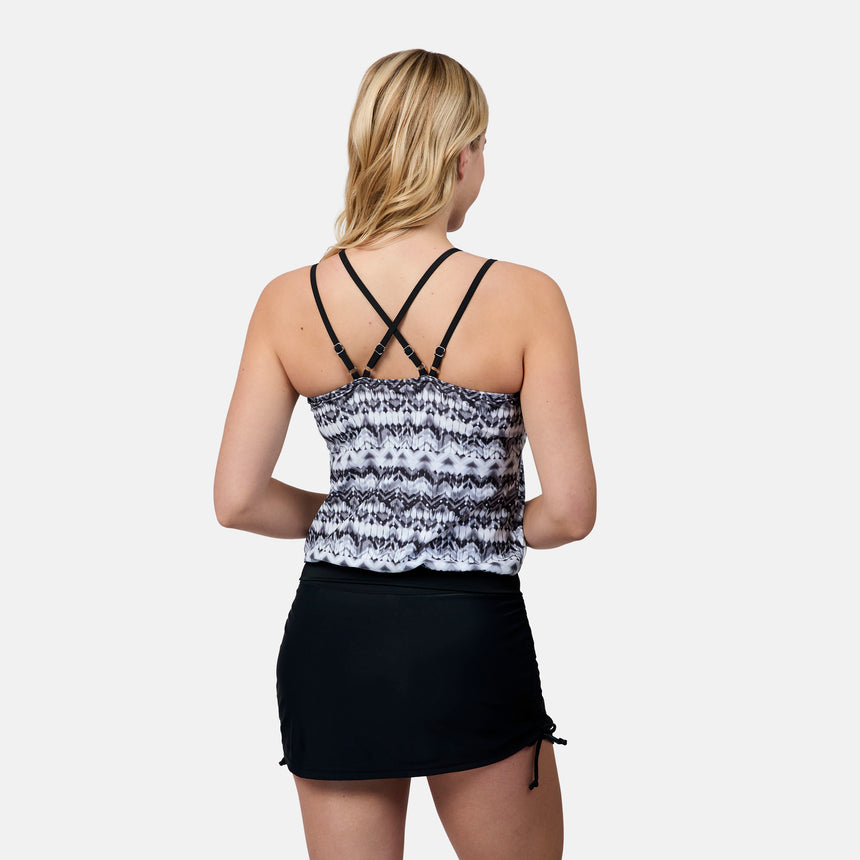 Women's Ikat Double Strap Cut Out Blouson Tankini Top