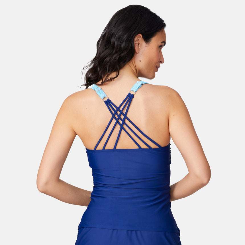 Women's Textured Stripe Notch Front Tankini Top