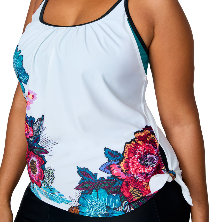Women's Plus Size Seashore Blossom Side Tie Blouson Tankini Top