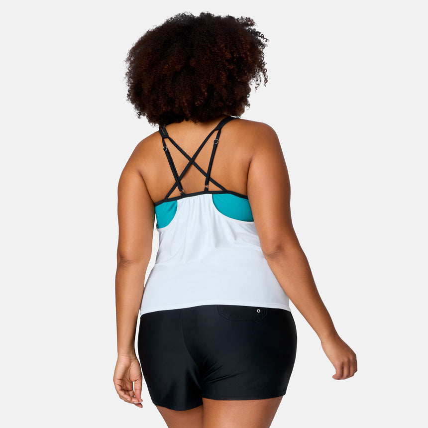 Women's Plus Size Seashore Blossom Side Tie Blouson Tankini Top