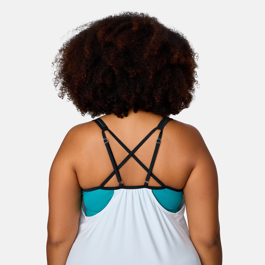 Women's Plus Size Seashore Blossom Side Tie Blouson Tankini Top