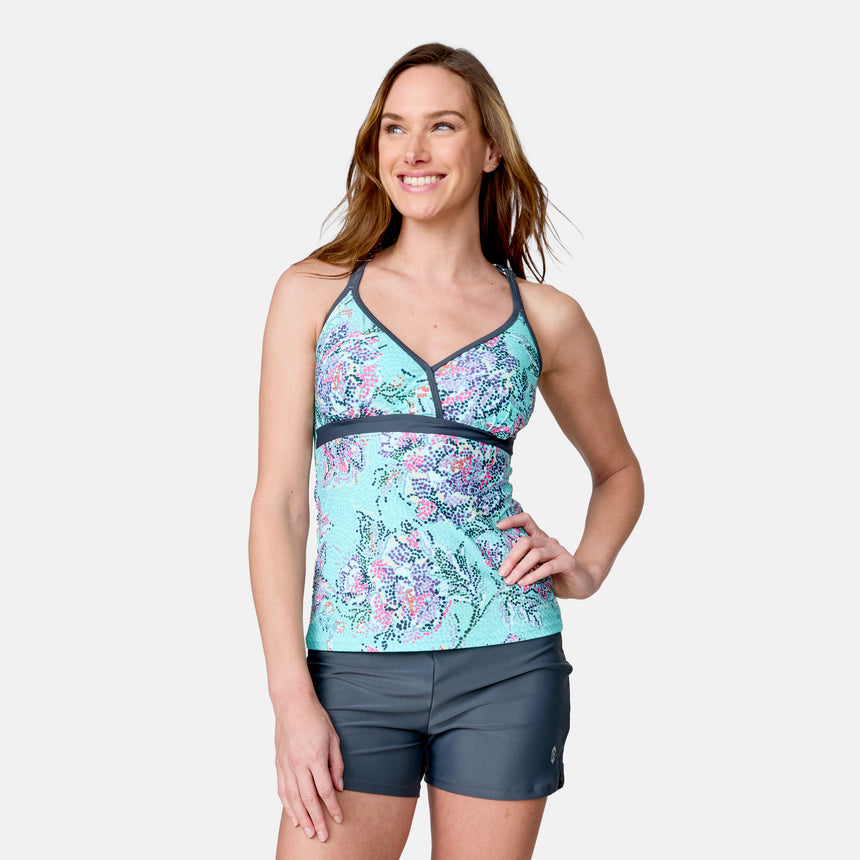 Women's Mosaic Garden Macrame Back Tankini Top