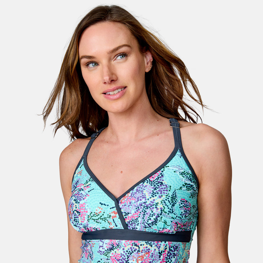 Women's Mosaic Garden Macrame Back Tankini Top