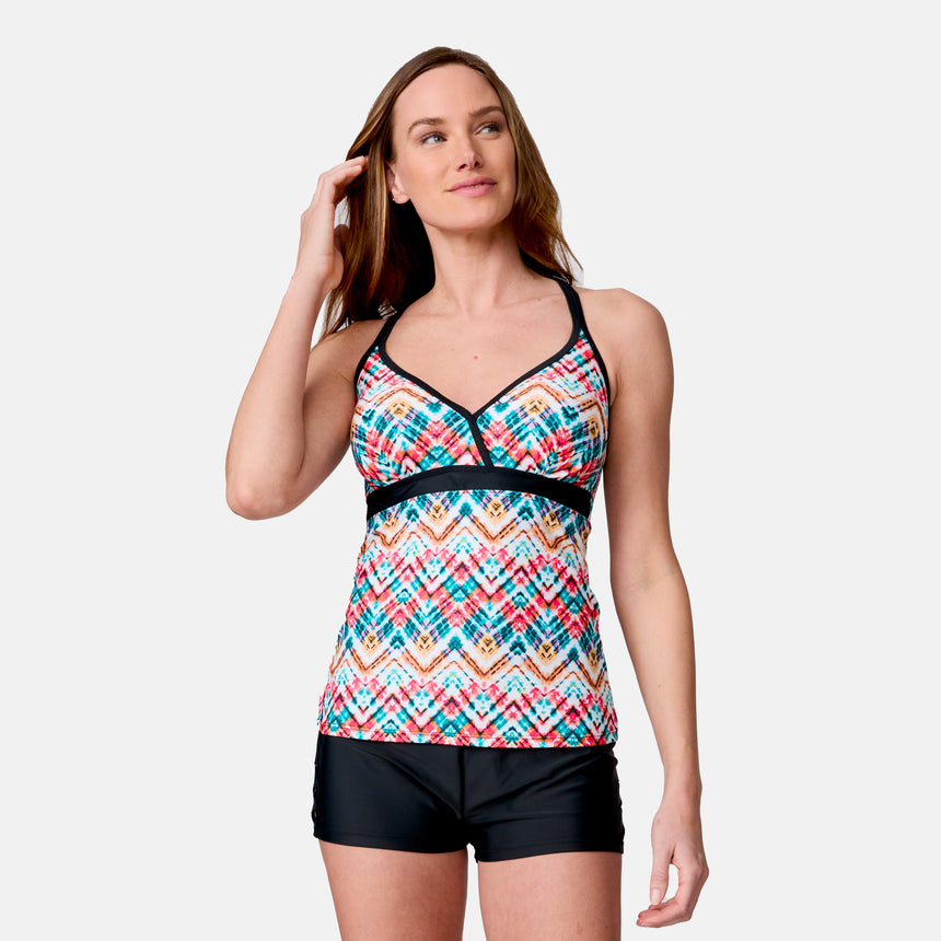 Women's Zigzag Zest Macrame Back Tankini Top