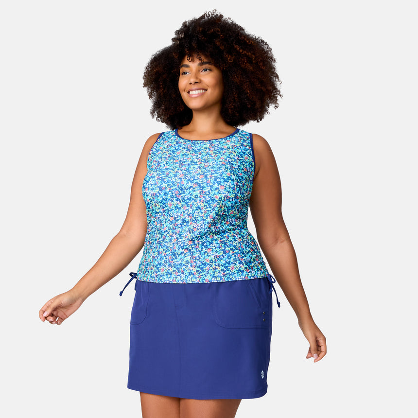 Women's Plus Size Seaside Petals Full Side Shirring Tankini Top