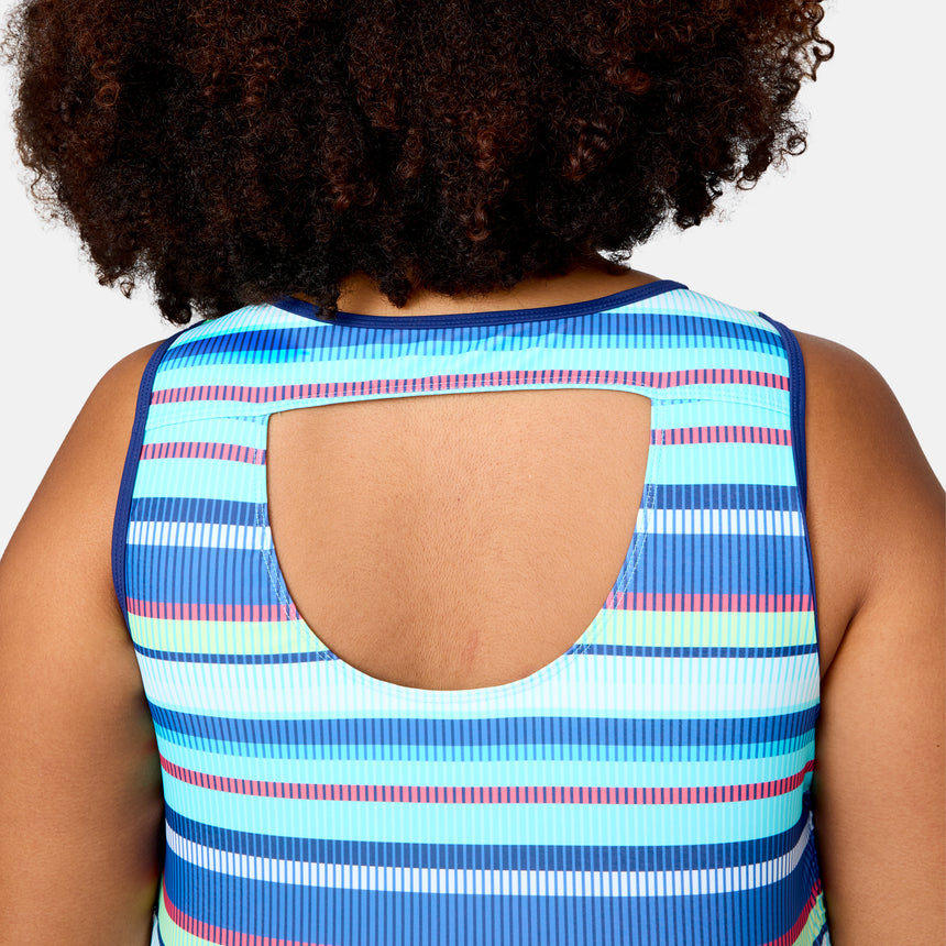 Women's Plus Size Marina Stripe Full Side Shirring Tankini Top
