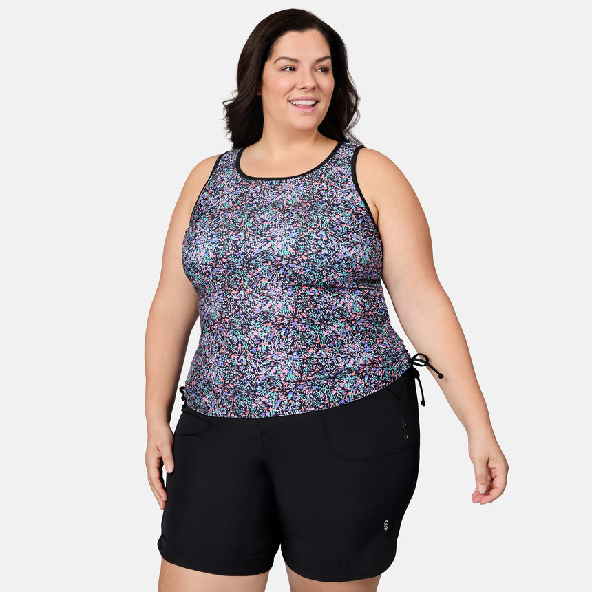 Women's Plus Size Bursting Blooms Full Side Shirring Tankini Top