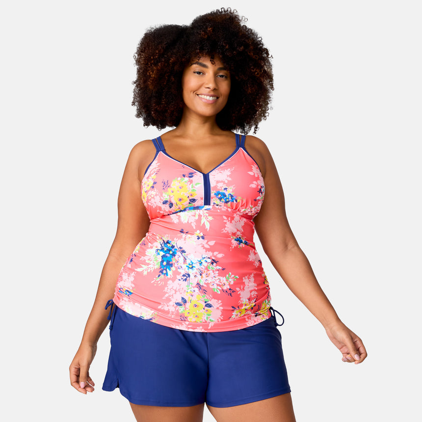 Women's Plus Size Poolside Bouquet Double Strap Tankini Top