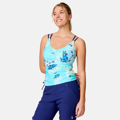Women's Poolside Bouquet Side Shirred V-Neck Tankini Top