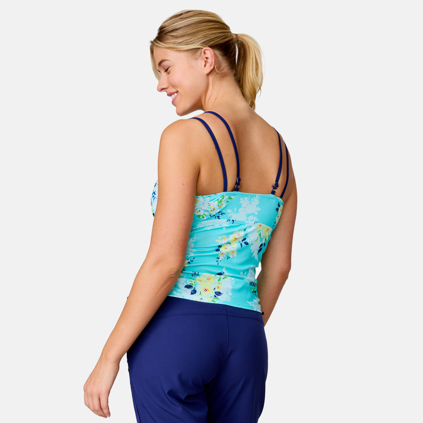 Women's Poolside Bouquet Side Shirred V-Neck Tankini Top