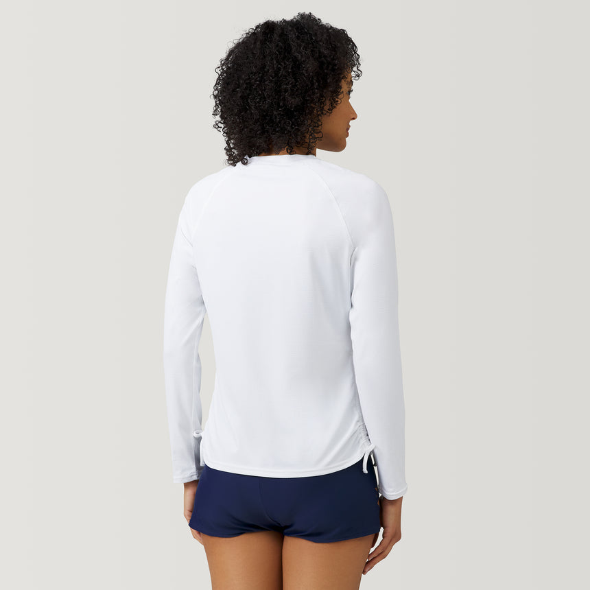 [Victoria is 5'11" wearing a size Small] Women's SunFree Quarter Zip UPF Sunshirt - S - White #color_white