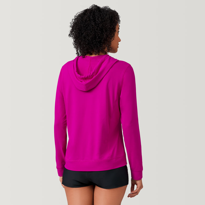 [Victoria is 5'11" wearing a size Small] Women's SunFree UPF Hoodie - S - Magenta #color_magenta