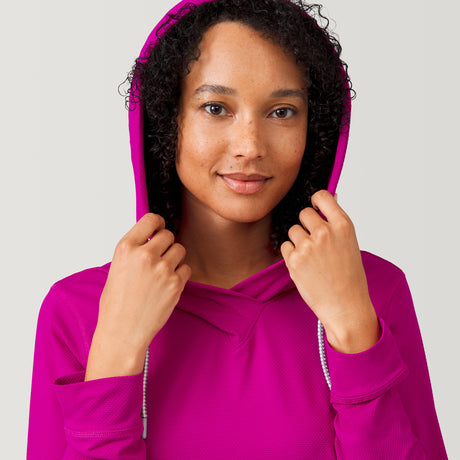 [Victoria is 5'11" wearing a size Small] Women's SunFree UPF Hoodie - S - Magenta #color_magenta