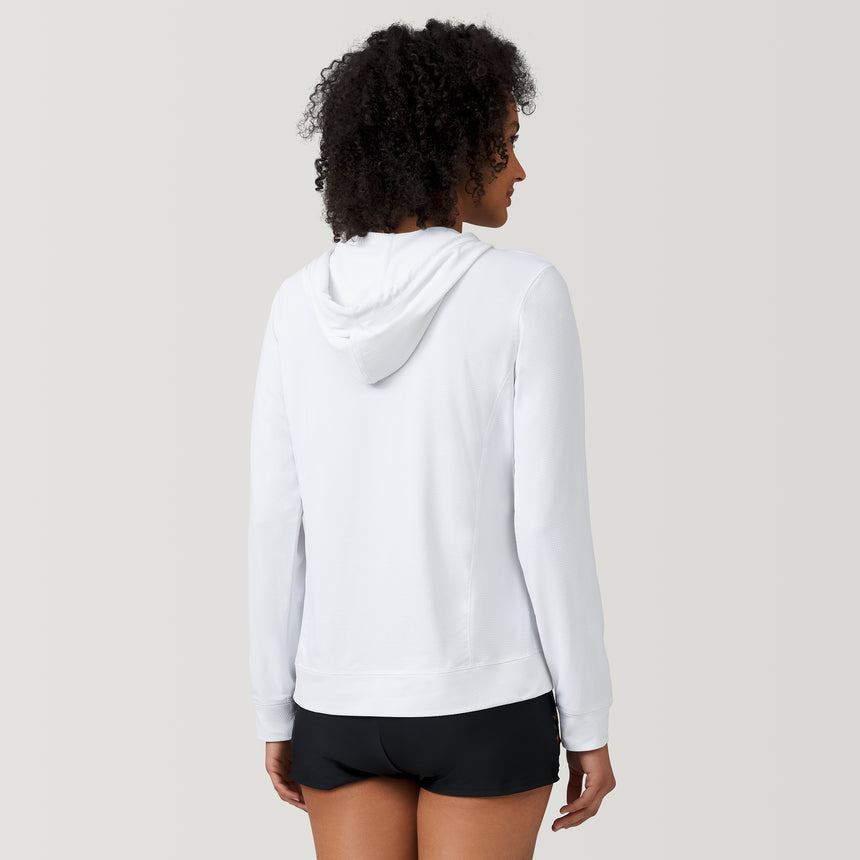[Victoria is 5'11" wearing a size Small] Women's SunFree UPF Hoodie - S - White #color_white