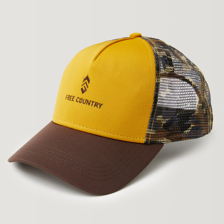 Free Country Five Panel Camo Trucker Hat - Amber Camo #color_amber-camo