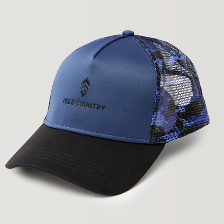 Free Country Five Panel Camo Trucker Hat - Deep Sea/Black Camo #color_deep-sea-black-camo