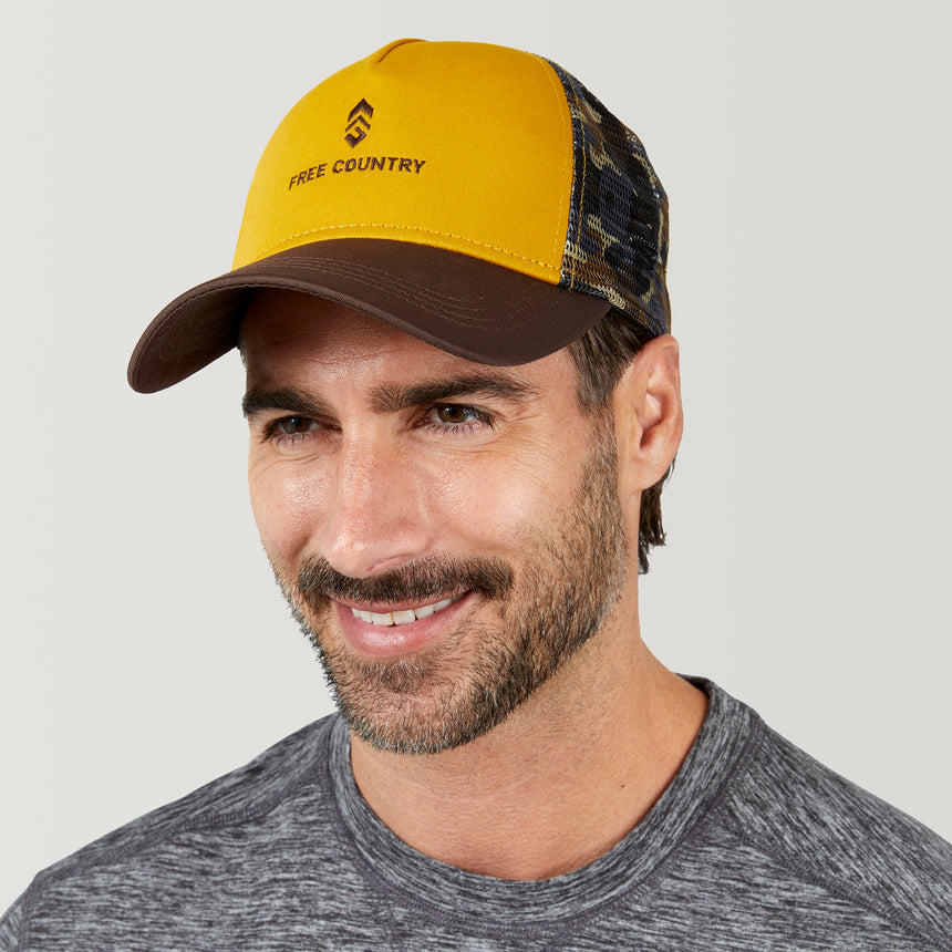 Free Country Five Panel Camo Trucker Hat - Amber Camo #color_amber-camo