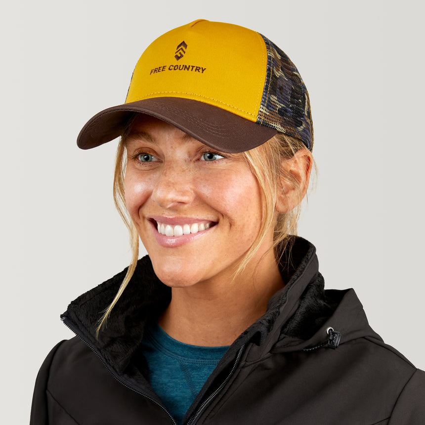 Free Country Five Panel Camo Trucker Hat - Amber Camo #color_amber-camo