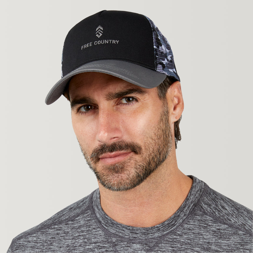 Free Country Five Panel Camo Trucker Hat - Black Camo #color_black-camo