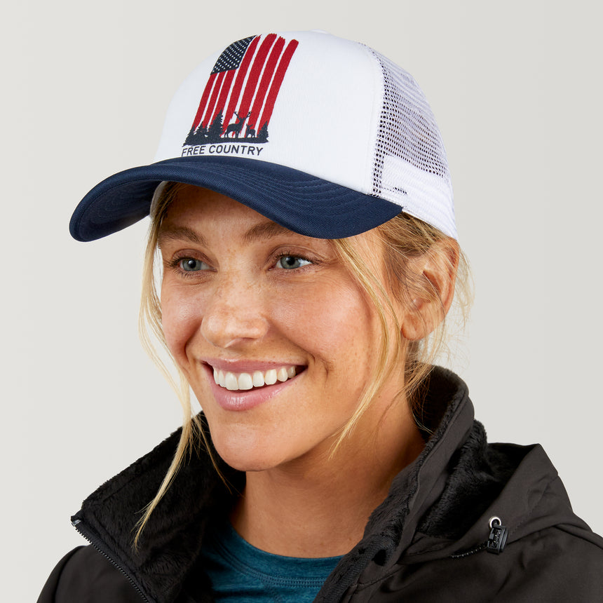 Free Country Five Panel American Flag Foam Trucker Hat - White #color_white
