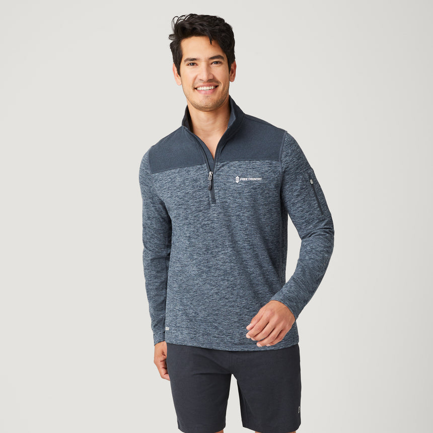 Men's Sueded Spacedye 1/2 Zip Colorblock Mock Neck Shirt - Blue Steel - M #color_blue-steel