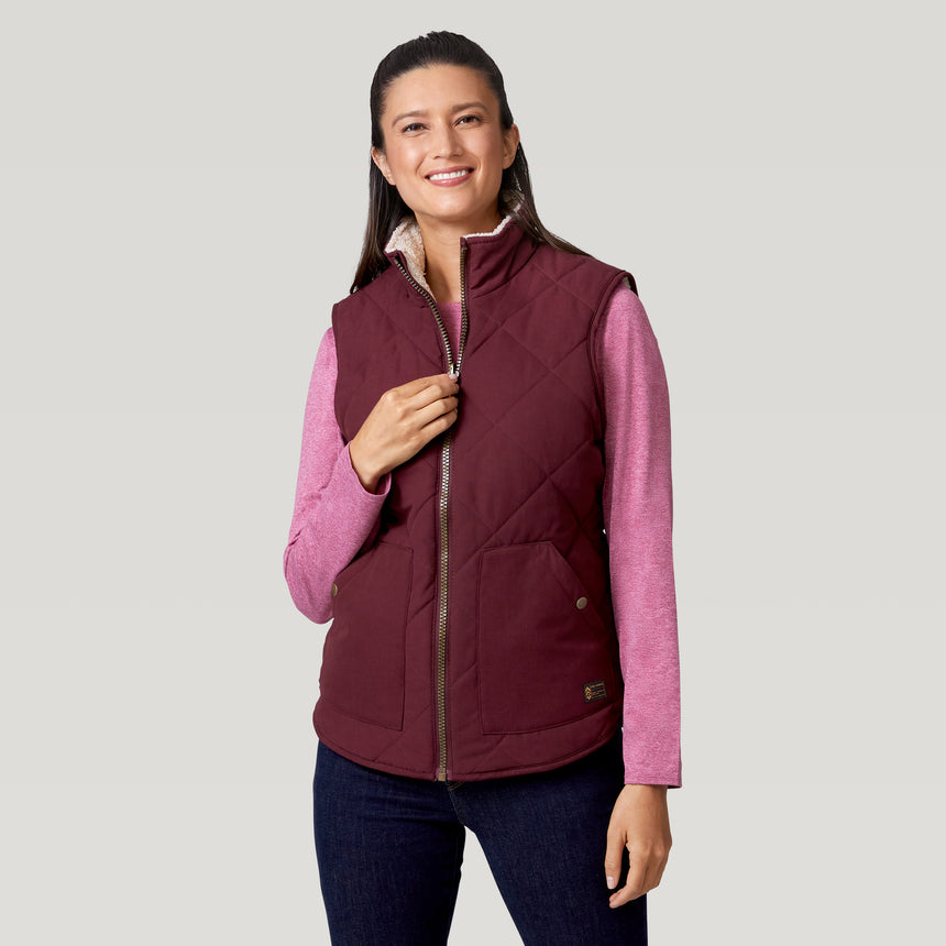 Women's Cascade Canvas Reversible Vest - Dark Cherry - S #color_dark-cherry