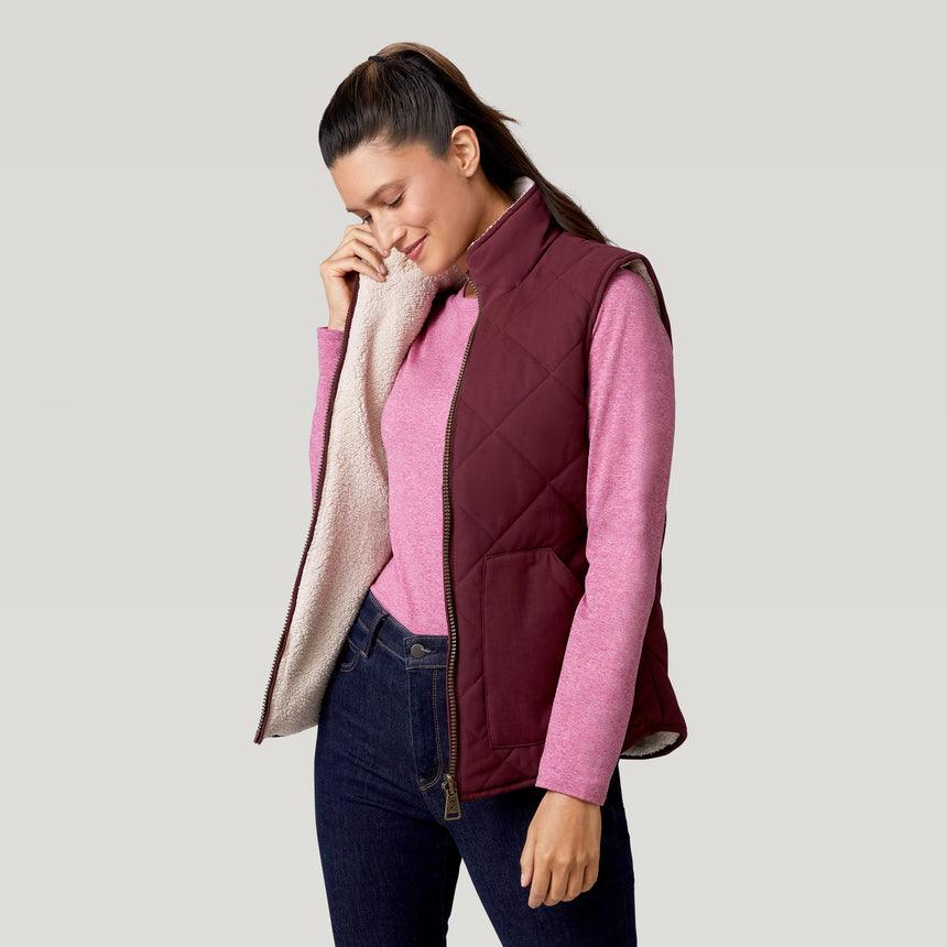Women's Cascade Canvas Reversible Vest - Dark Cherry - S #color_dark-cherry