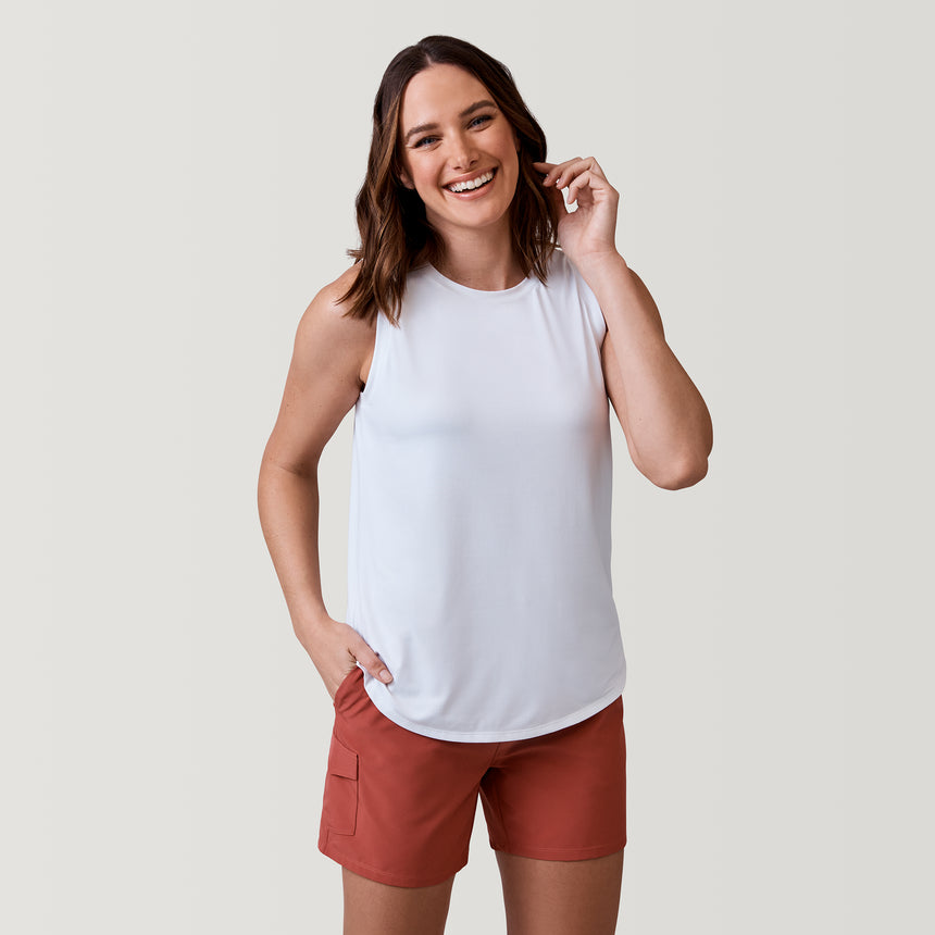 [Emily is 5’9” wearing a size Small.] Women's Microtech® Chill Long Tank Top - White - S #color_white