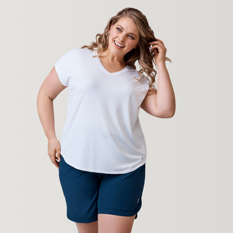 [Angela is 5’10” wearing a size 1X] Women's Plus Size Microtech Chill B Cool Tee - White - 1X #color_white