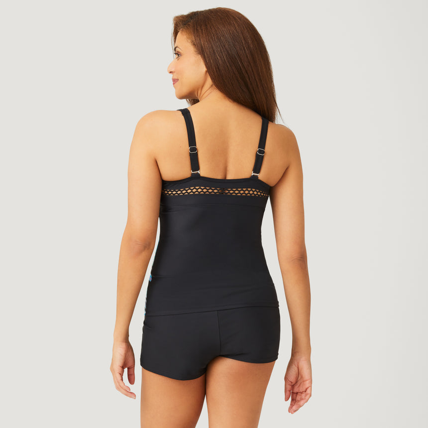 Women's Summer Bouquet Highneck Tankini Top - Black-Pale Aruba #color_black-pale-aruba
