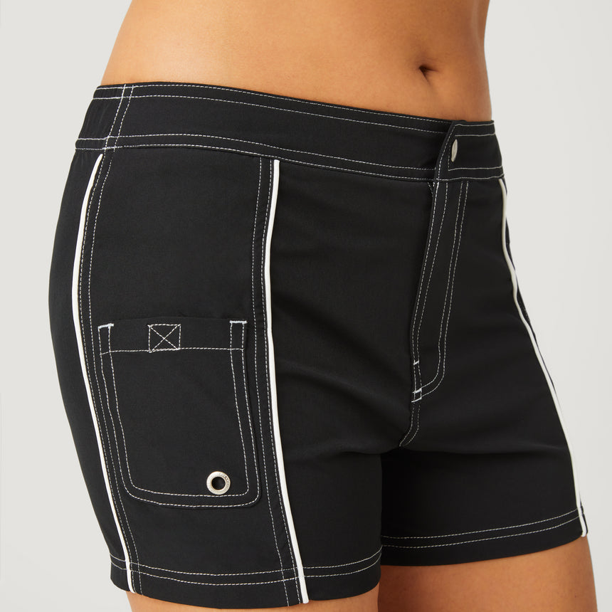 Women's Woven Stretch Board Short - Black-White #color_black-white