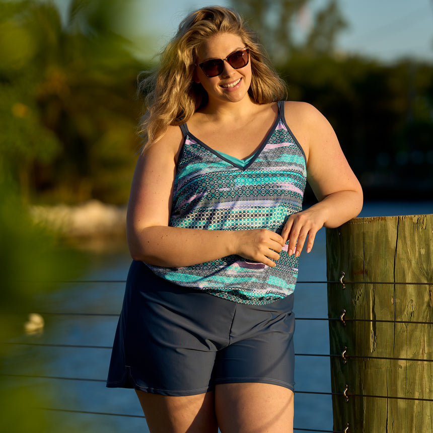 Women's Plus Size Drawstring Swim Short #color_slate