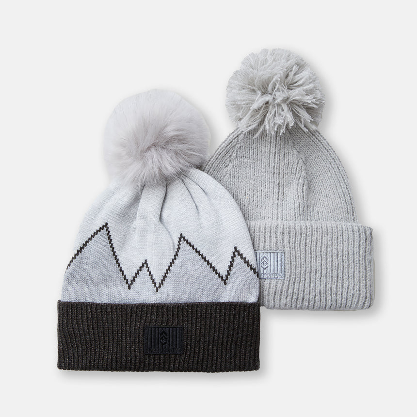 Women's Fair Isle & Cuffed Knit Beanie with Pom - 2 Pack - Black & Grey #color_black-grey