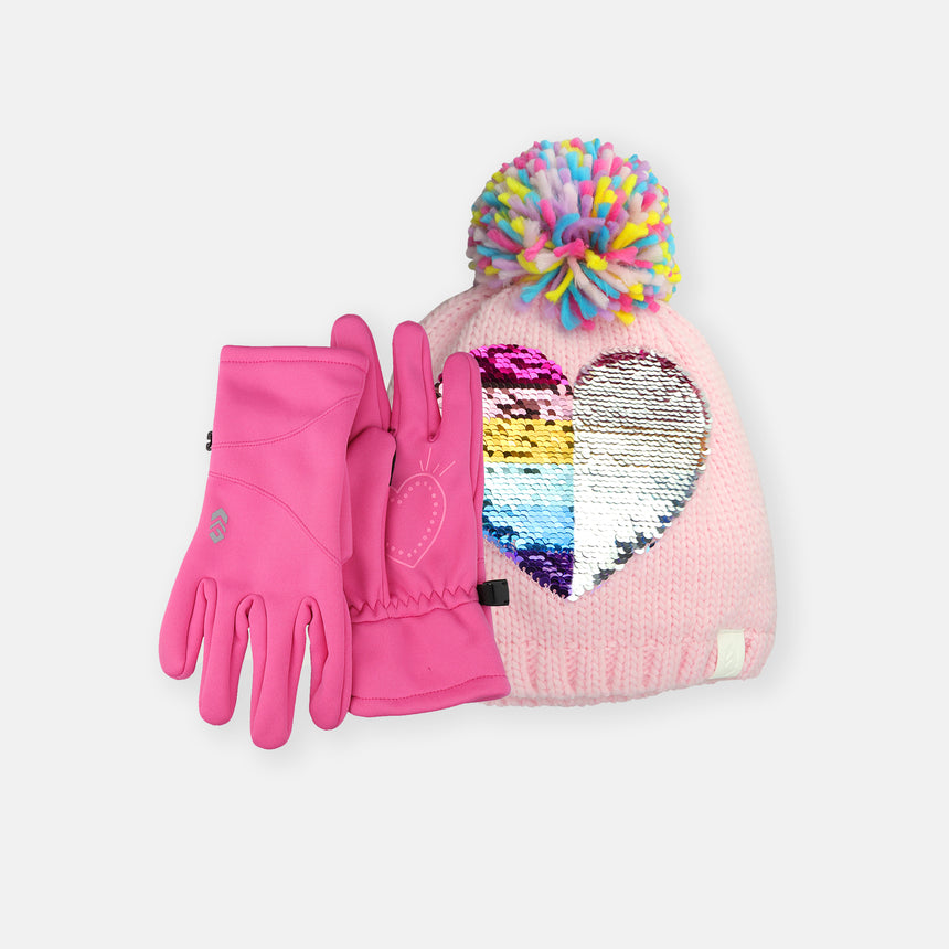 Girls' Patterned Beanie & Glove Set - Pink #color_pink