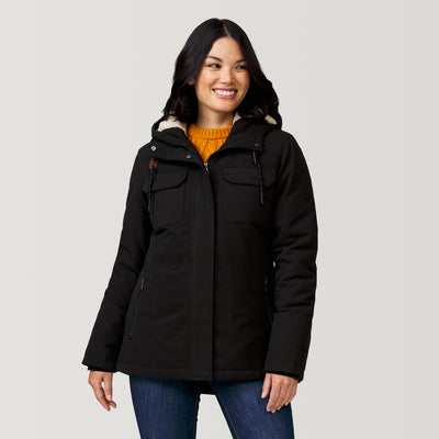 [Megan is 5’6” wearing a size Small.] Women's Cascade Canvas Riva II Jacket - Black - S #color_black